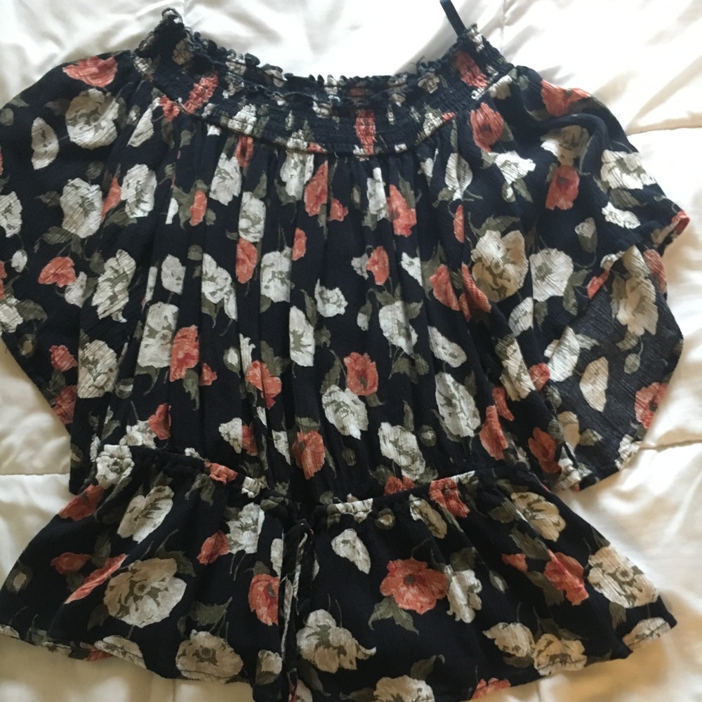 Navy Blue Flowery Blouse